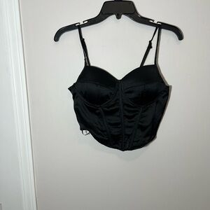 Sincerely Jules NWT Black Satin Smocked Back bustier Crop Top